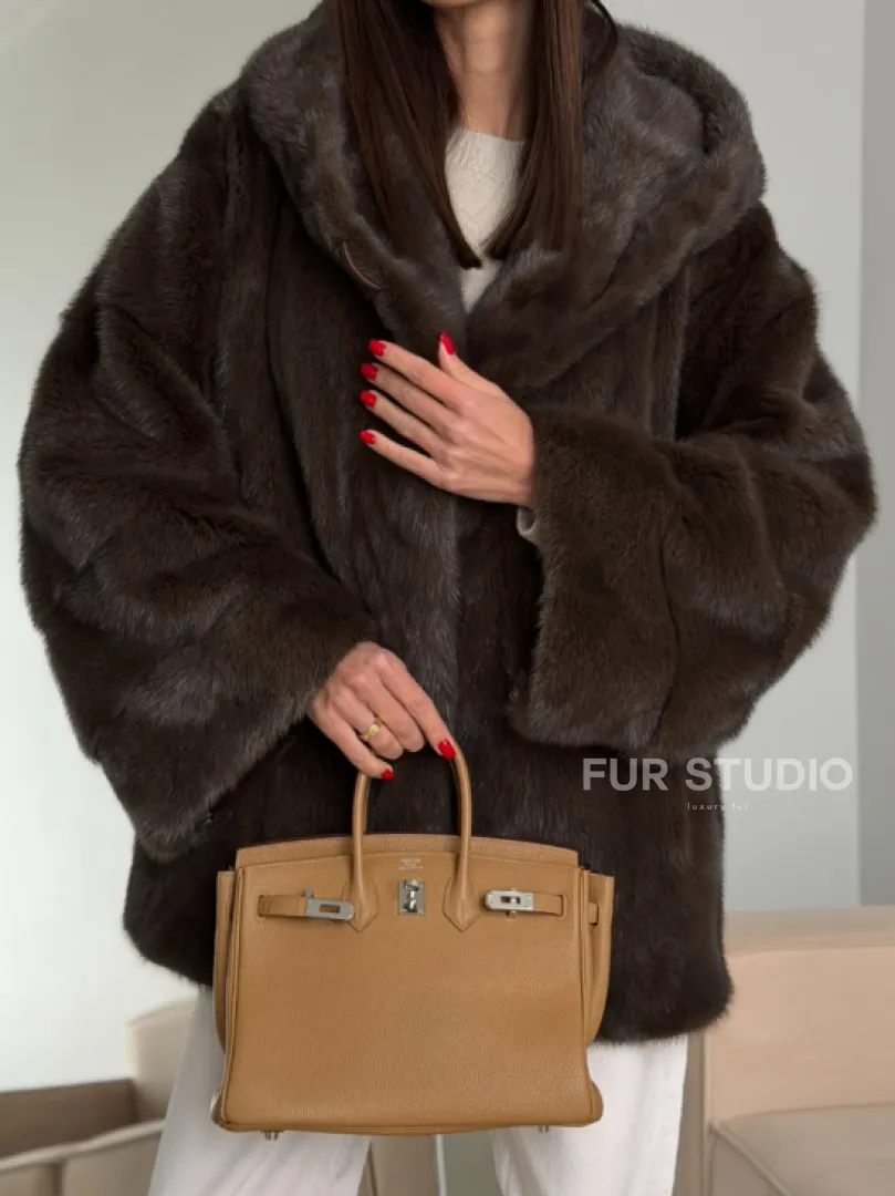 Зимняя норковая шуба с капюшоном - фото 4
