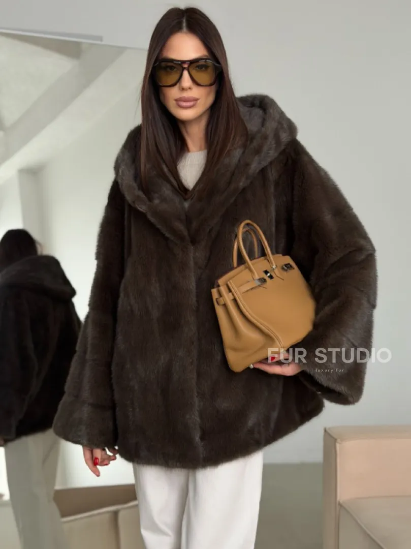 Зимняя норковая шуба с капюшоном - фото 8