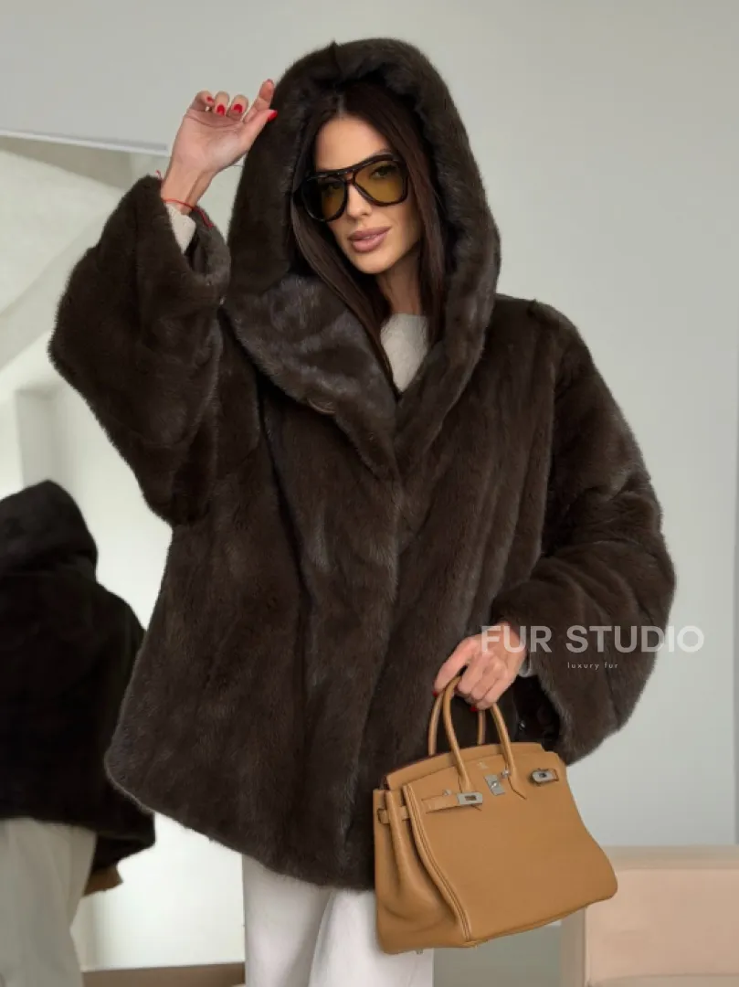 Зимняя норковая шуба с капюшоном - фото 14