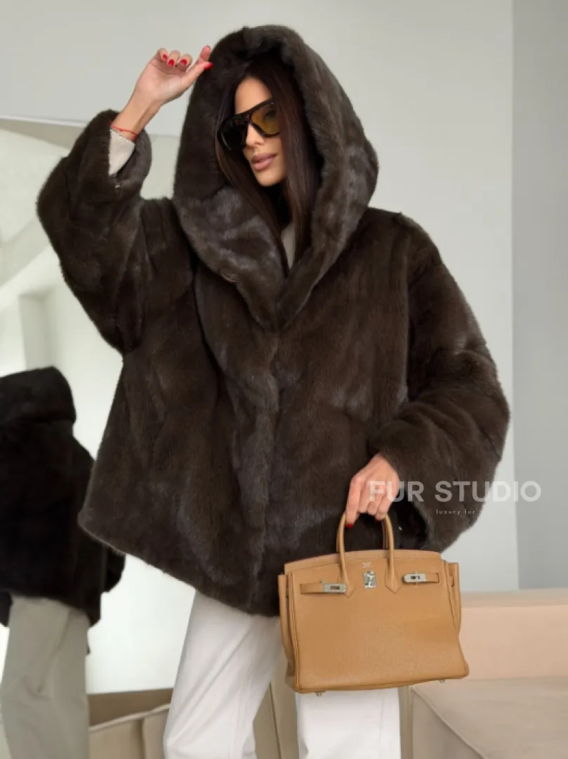 Зимняя норковая шуба с капюшоном - фото 12