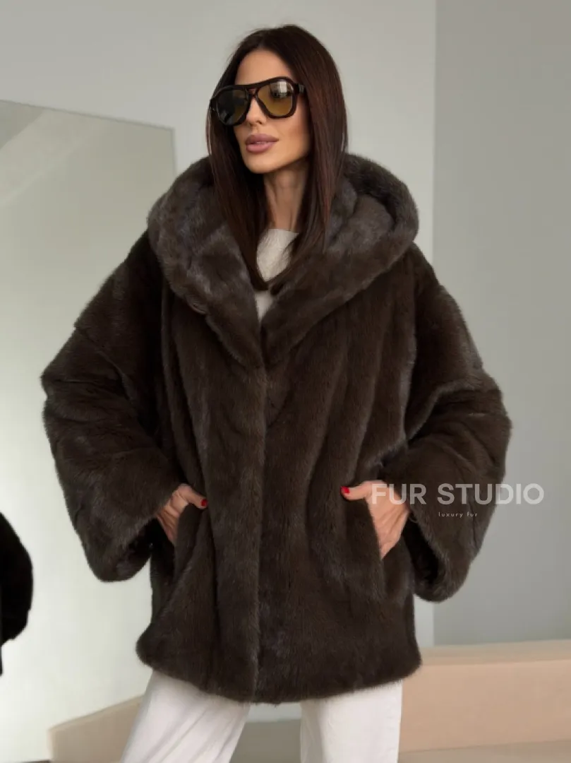 Зимняя норковая шуба с капюшоном - фото 10