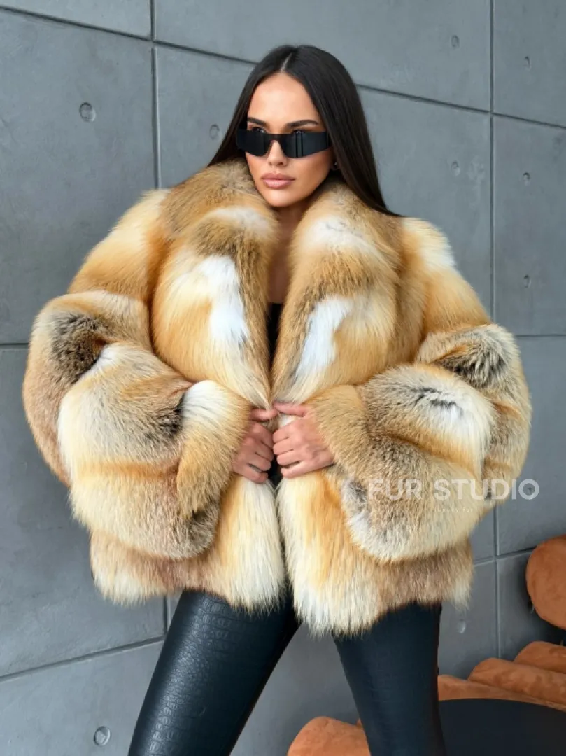 Короткая шуба из золотой альпийской лисы - фото 8