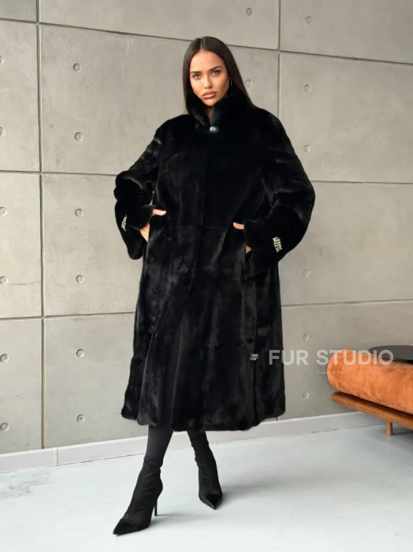 Черная норковая шуба Blackglama - стойка воротник