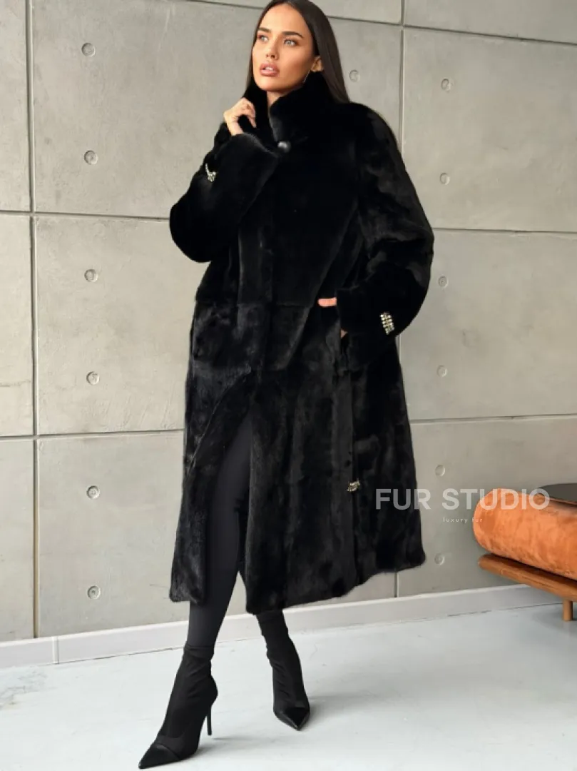 Черная норковая шуба Blackglama - стойка воротник