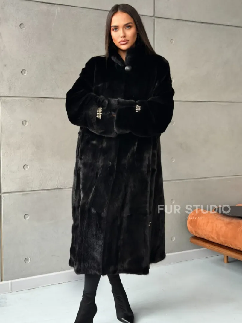 Черная норковая шуба Blackglama - стойка воротник - фото 0