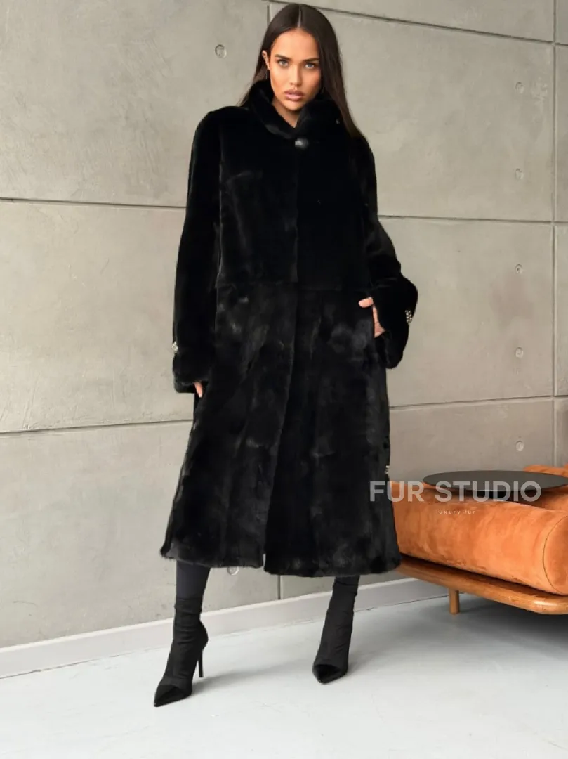 Черная норковая шуба Blackglama - стойка воротник - фото 5