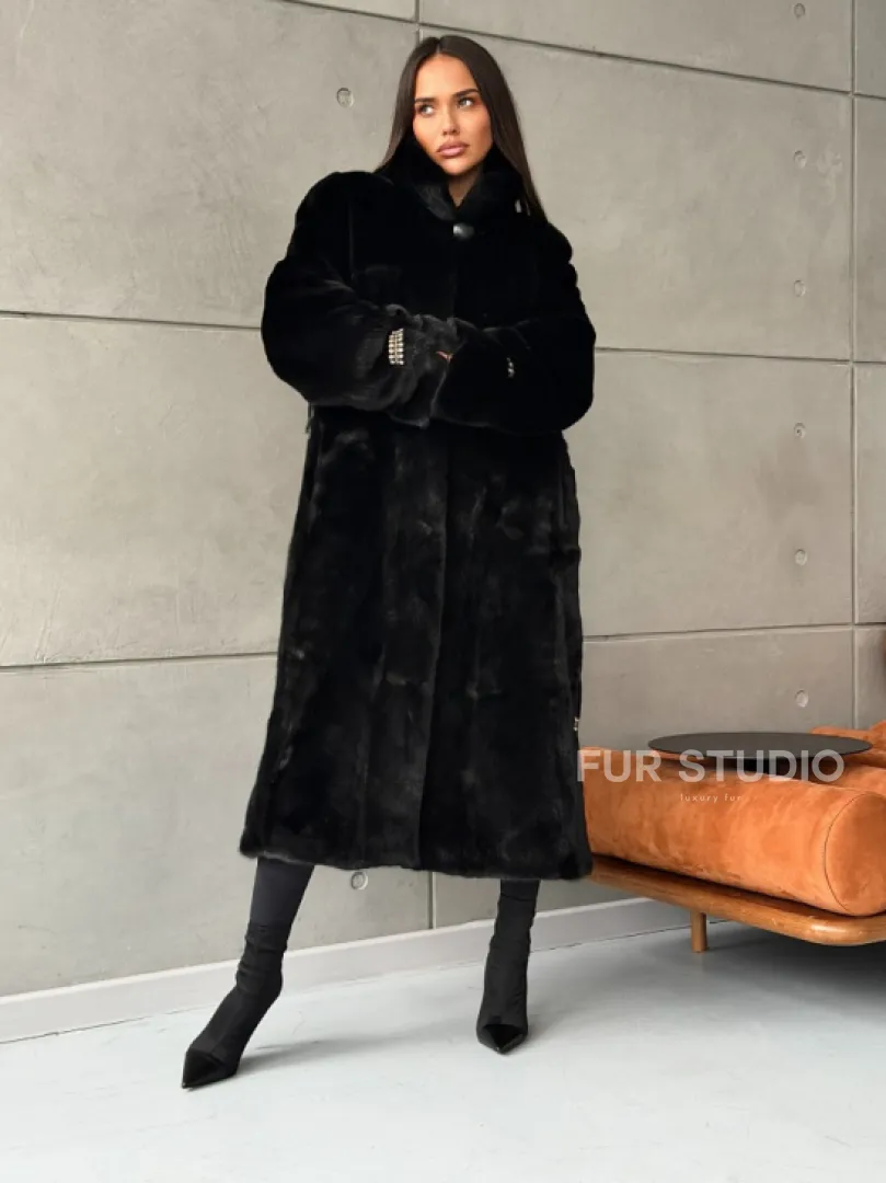 Черная норковая шуба Blackglama - стойка воротник - фото 7
