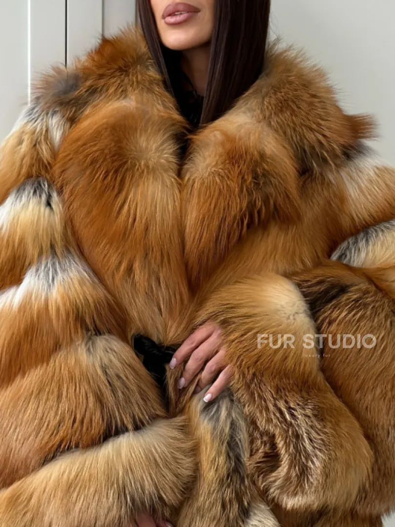 Шуба из лисы огневки - оверсайз - фото 1