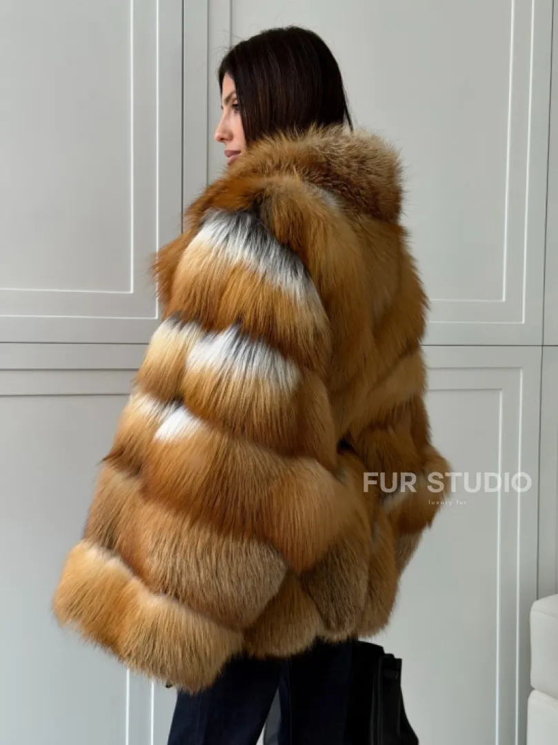 Шуба из лисы огневки - оверсайз