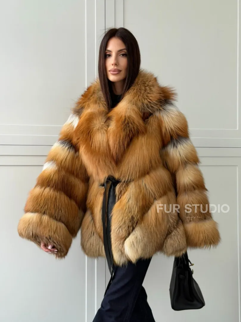 Шуба из лисы огневки - оверсайз