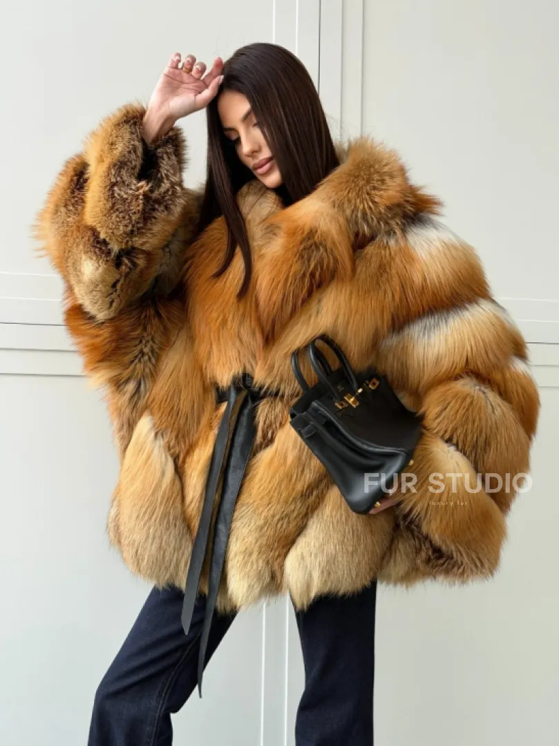 Шуба из лисы огневки - оверсайз