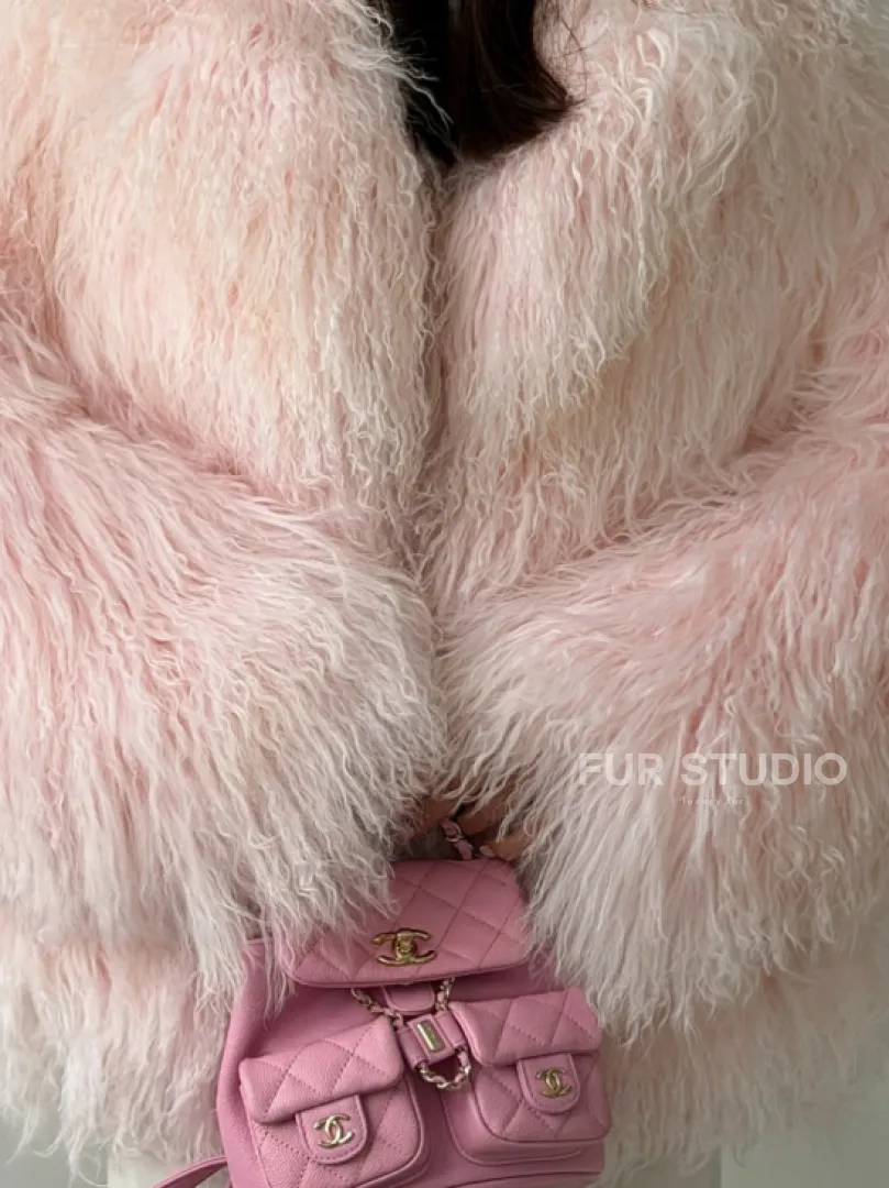 Шуба из меха ламы - цвет розовый - фото 1