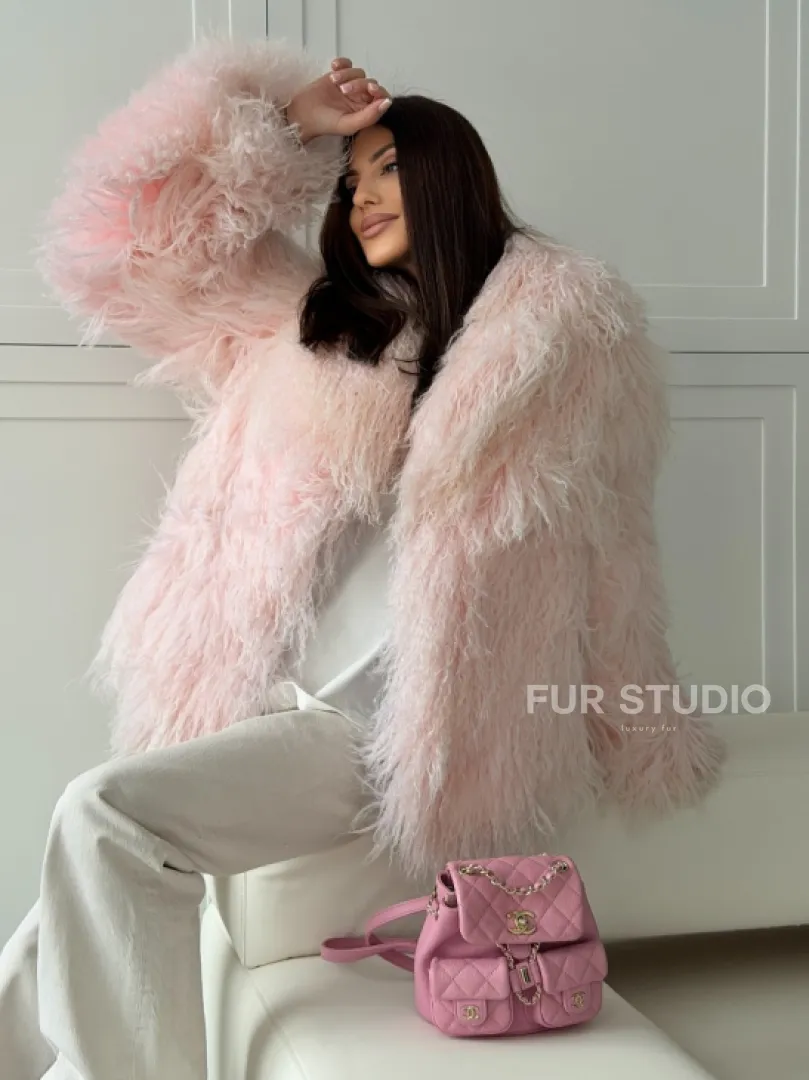 Шуба из меха ламы - цвет розовый - фото 12
