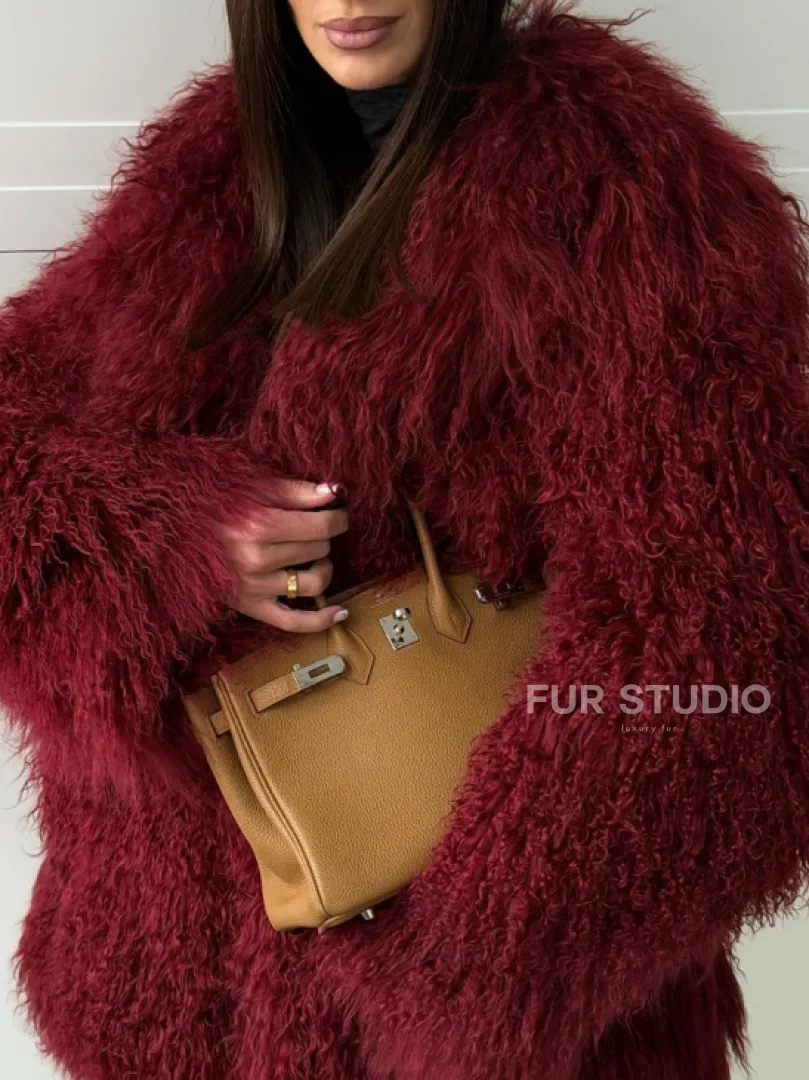 Шуба из ламы PREMIUM - бургунди