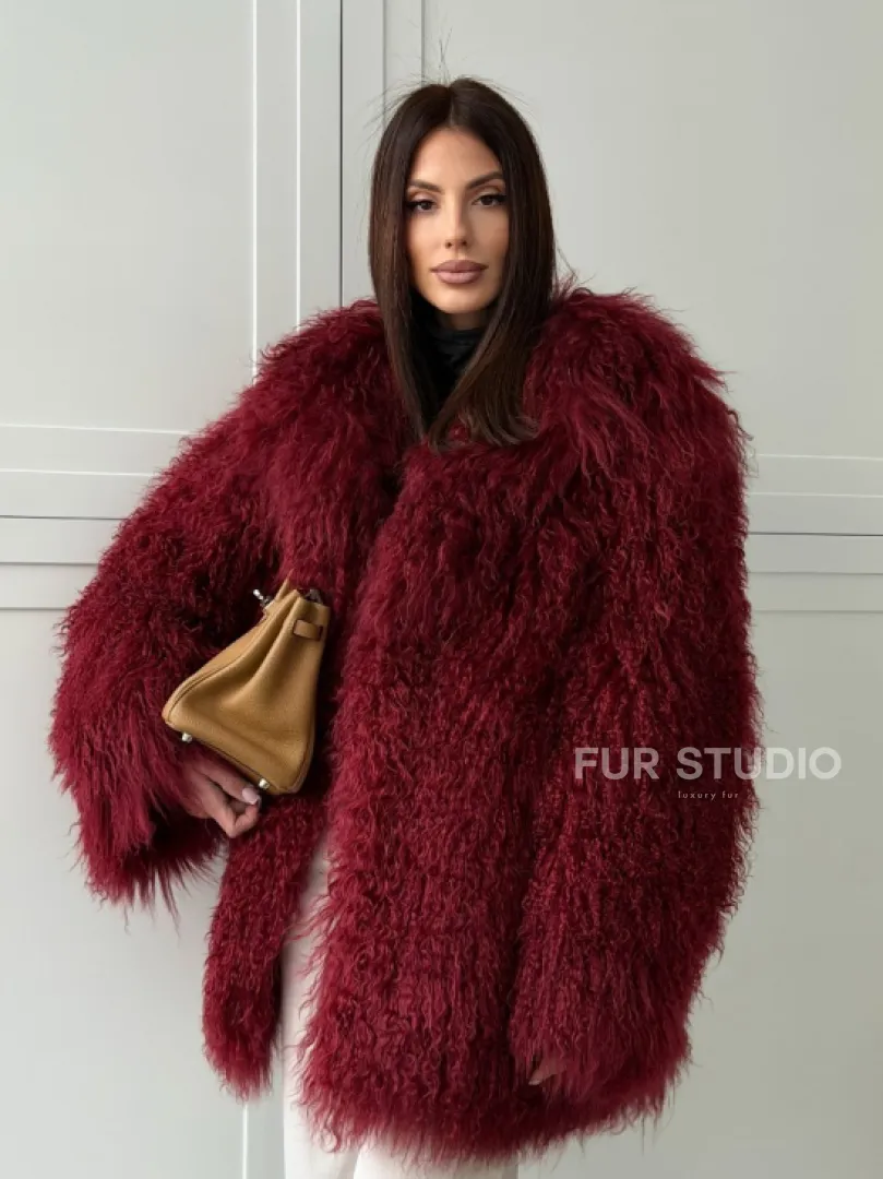 Шуба из ламы PREMIUM - бургунди - фото 10