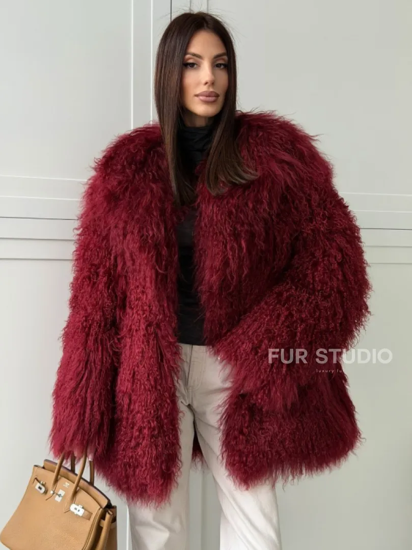 Шуба из ламы PREMIUM - бургунди