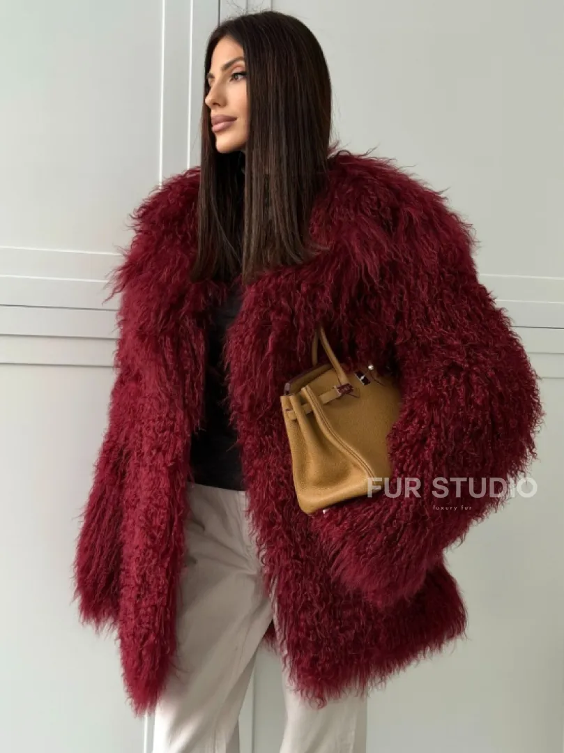 Шуба из ламы PREMIUM - бургунди