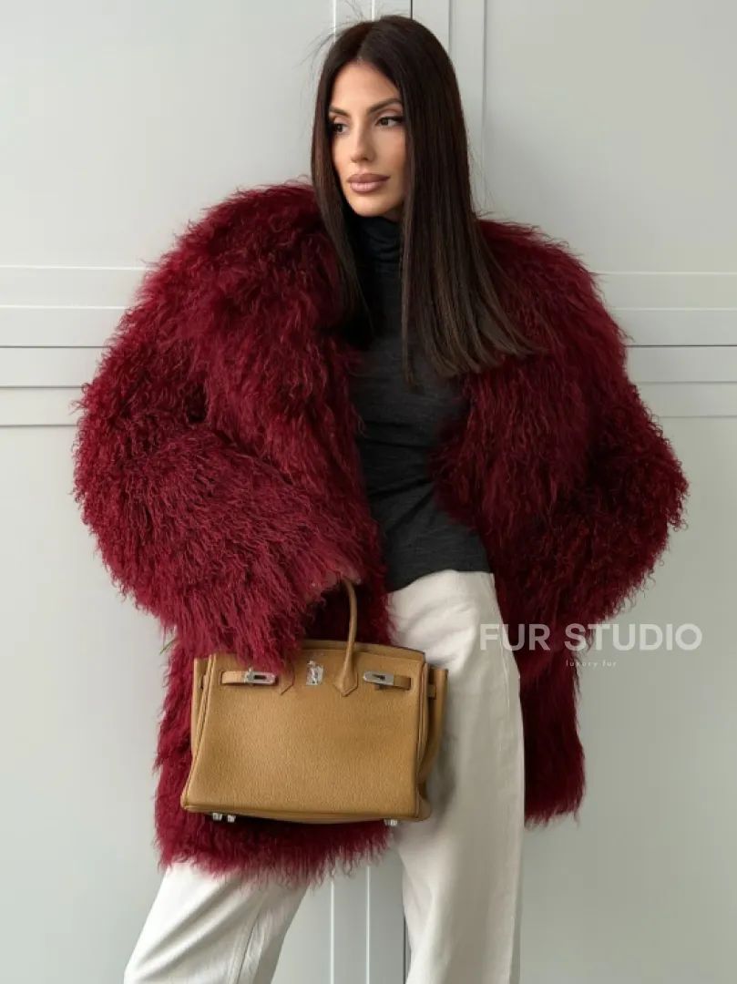 Шуба из ламы PREMIUM - бургунди - фото 6