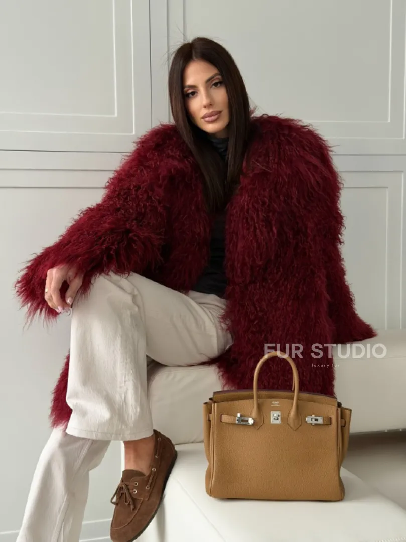 Шуба из ламы PREMIUM - бургунди