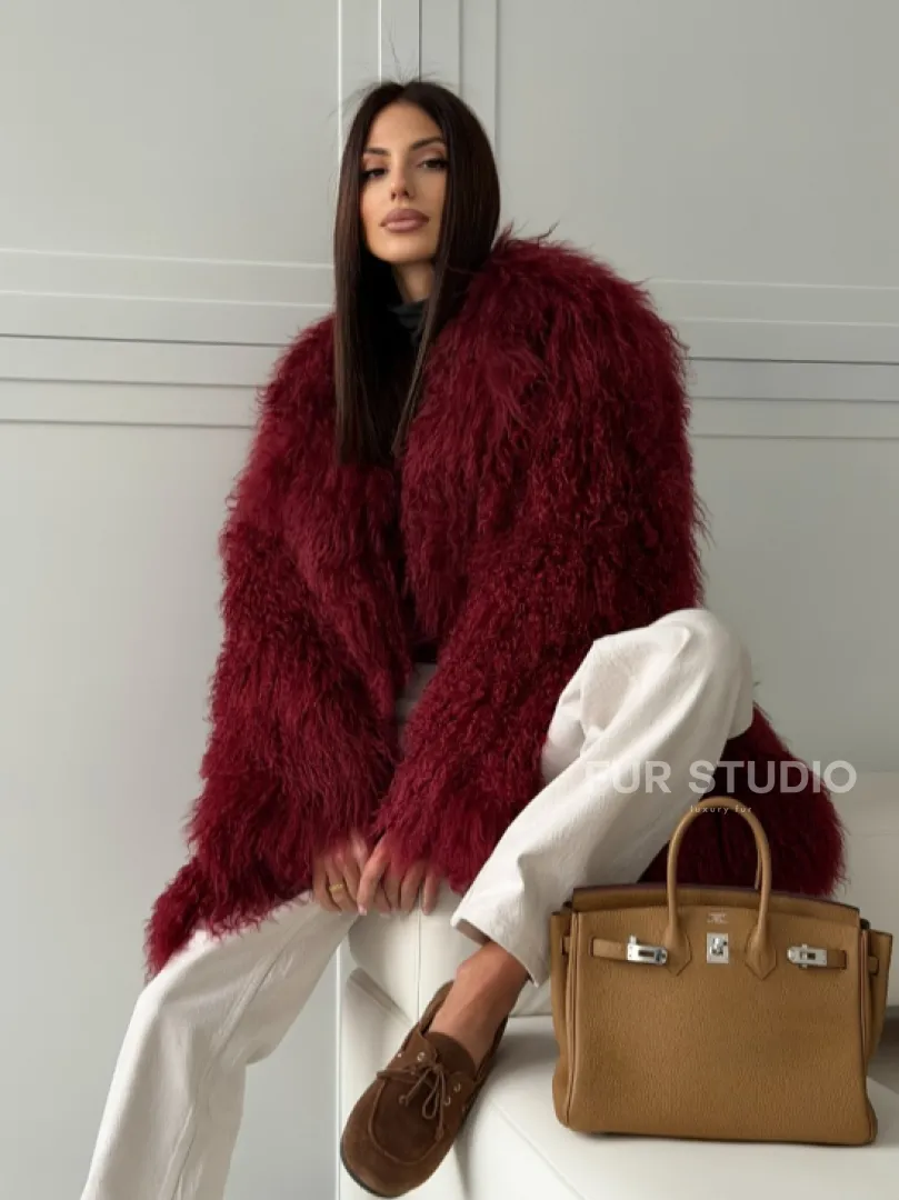 Шуба из ламы PREMIUM - бургунди - фото 12