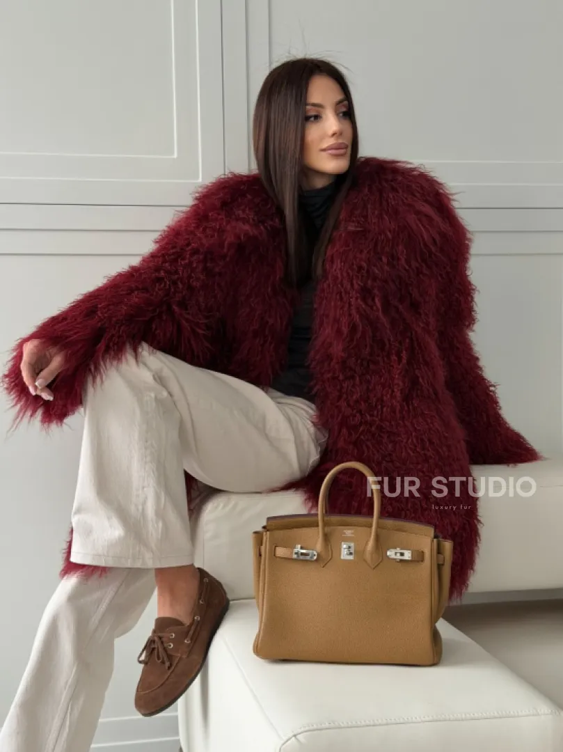 Шуба из ламы PREMIUM - бургунди