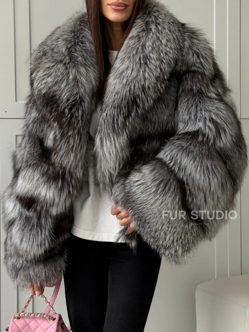 Полушубок из натурального меха чернобурки - фото 5