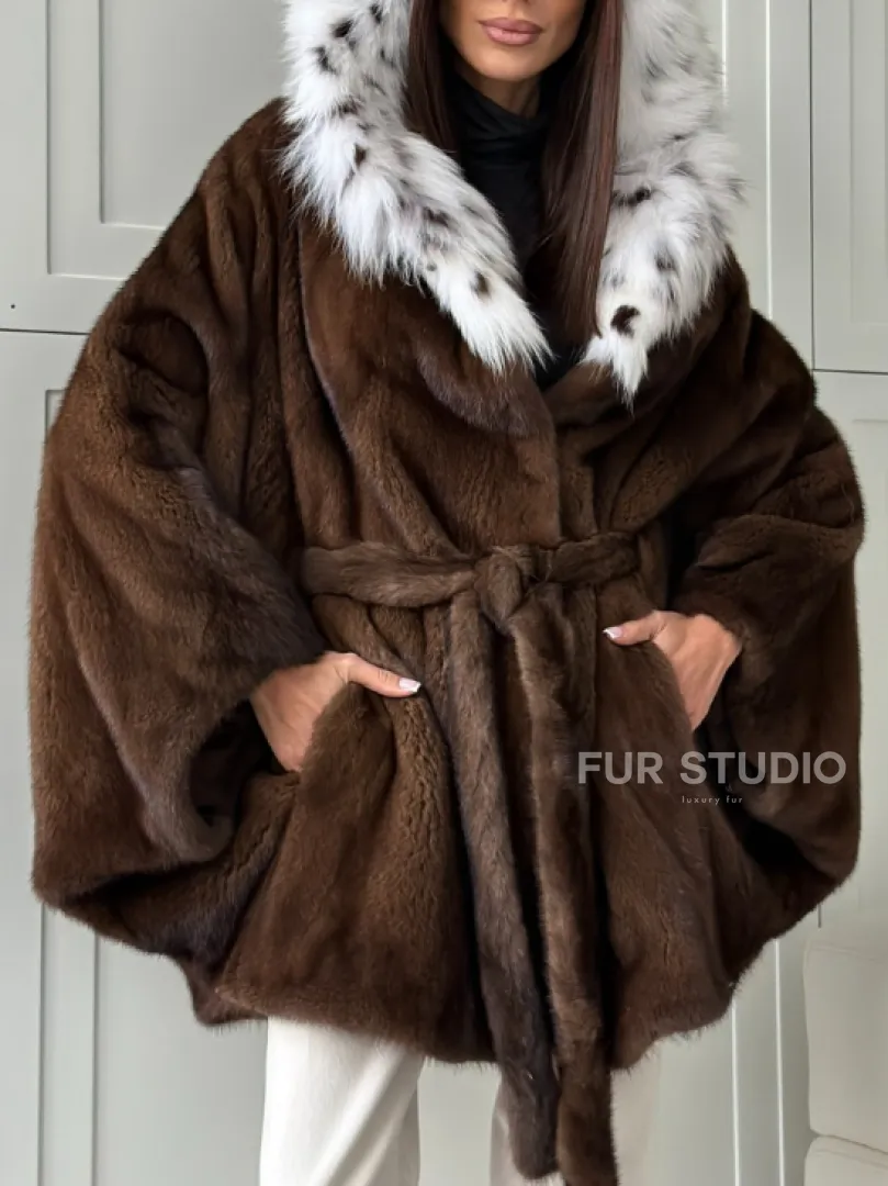 Норковая шуба с капюшоном по рысь - фото 2