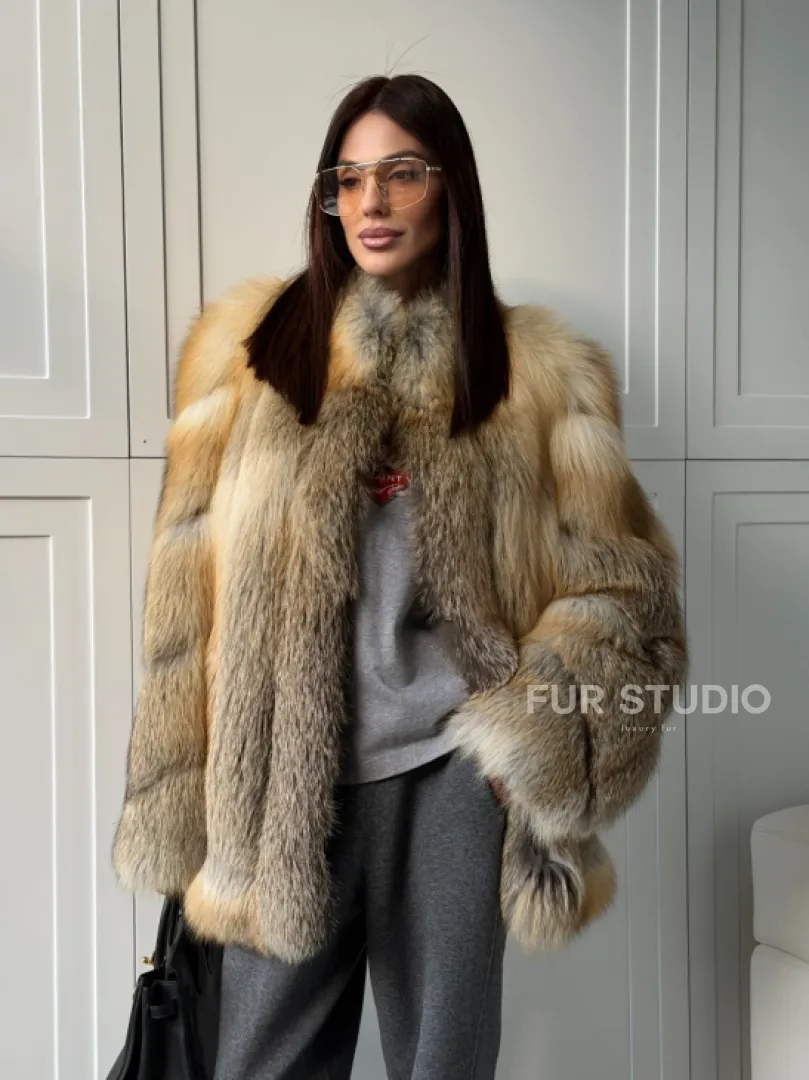Полушубок из лисы - рукава косички