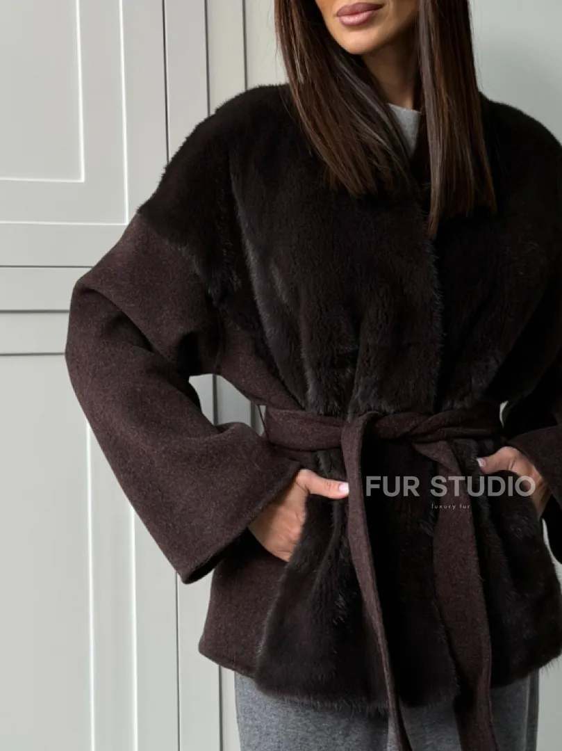 Женское полупальто с мехом норки