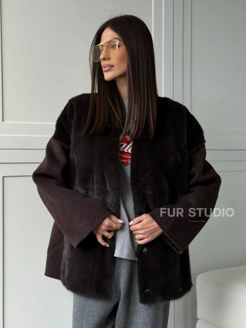 Женское полупальто с мехом норки