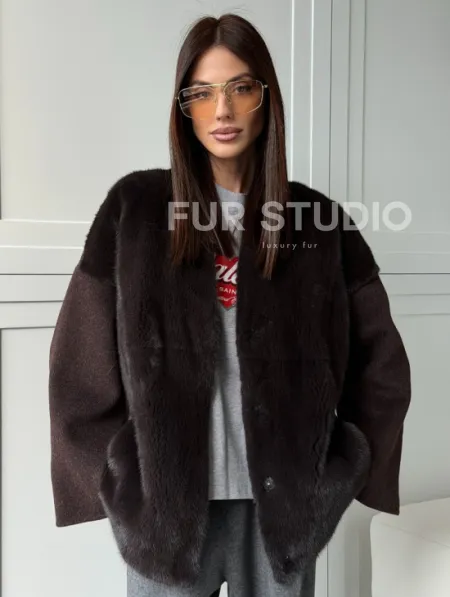 Женское полупальто с мехом норки - фото 0
