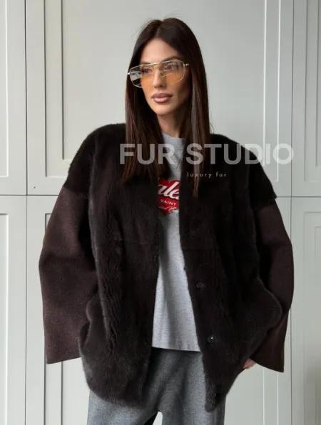 Женское полупальто с мехом норки - фото 16