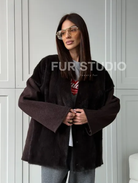 Женское полупальто с мехом норки - фото 19