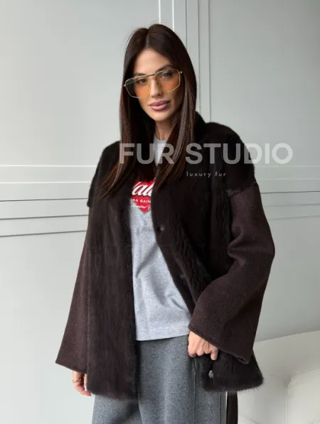 Женское полупальто с мехом норки - фото 18