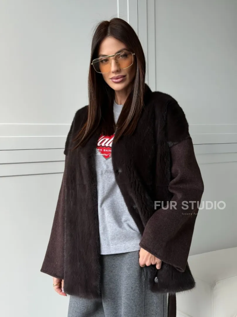 Женское полупальто с мехом норки