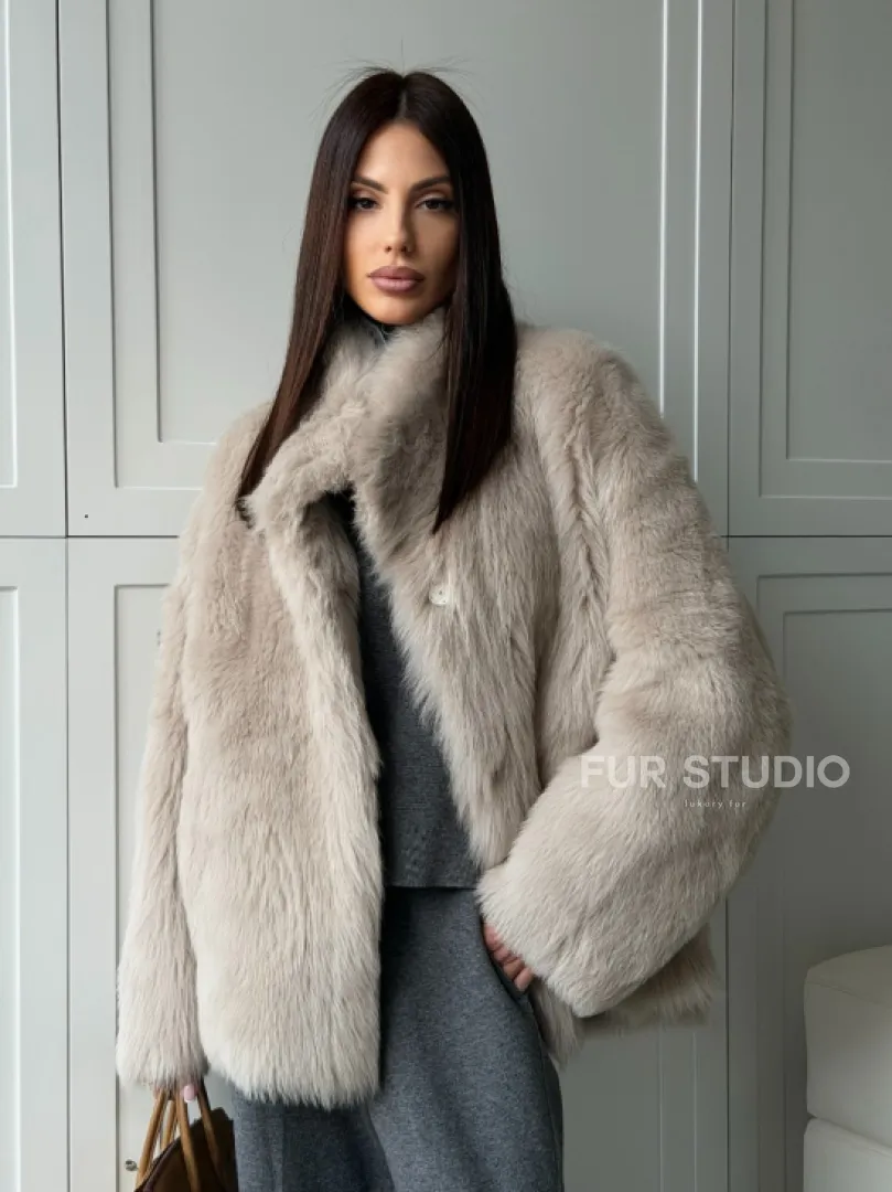 Бежевая дубленка из тосканы