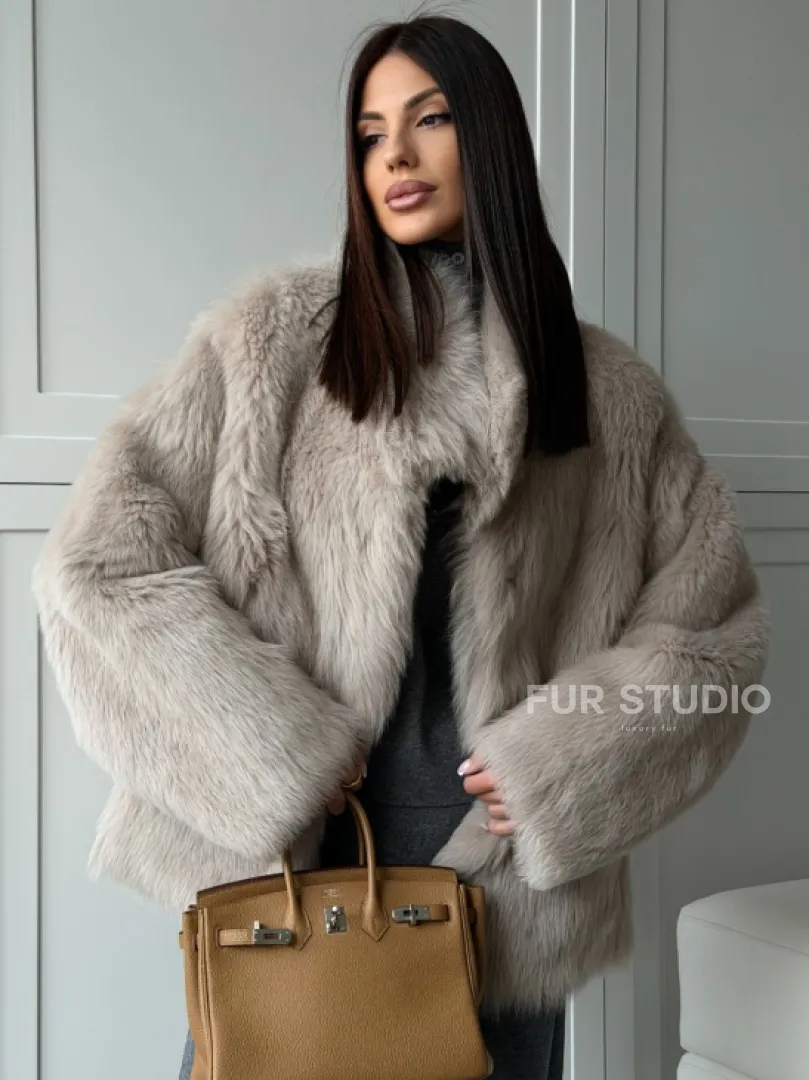 Бежевая дубленка из тосканы