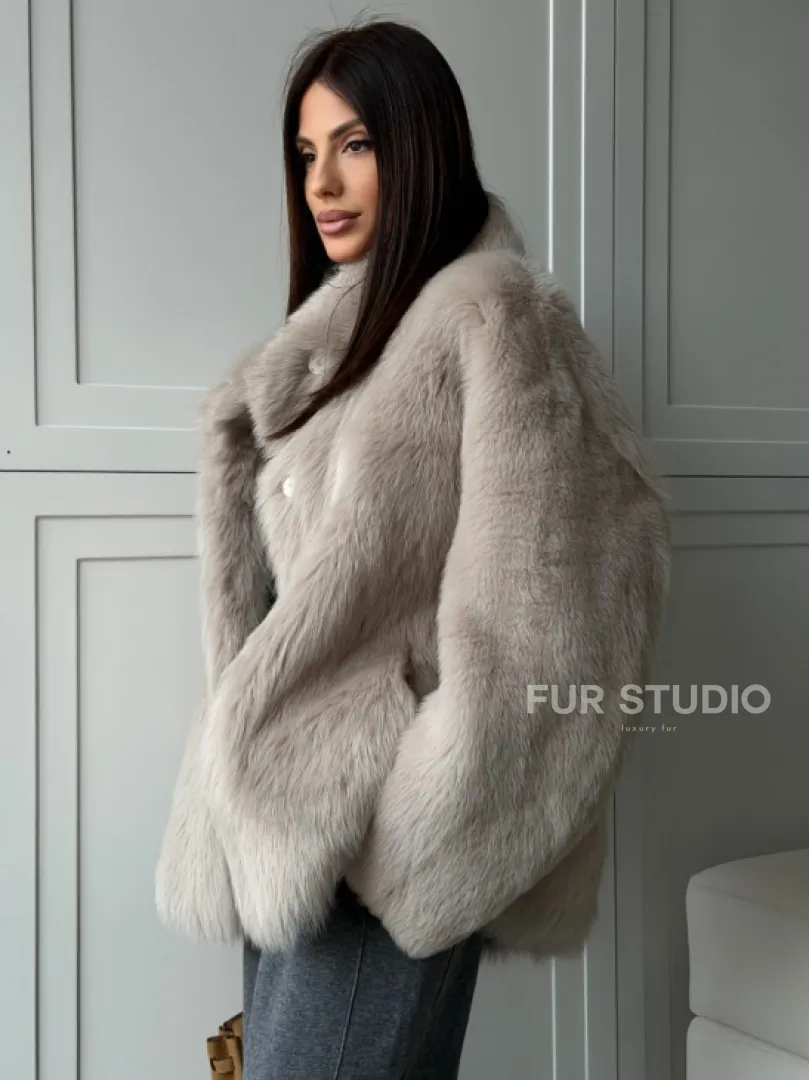 Бежевая дубленка из тосканы