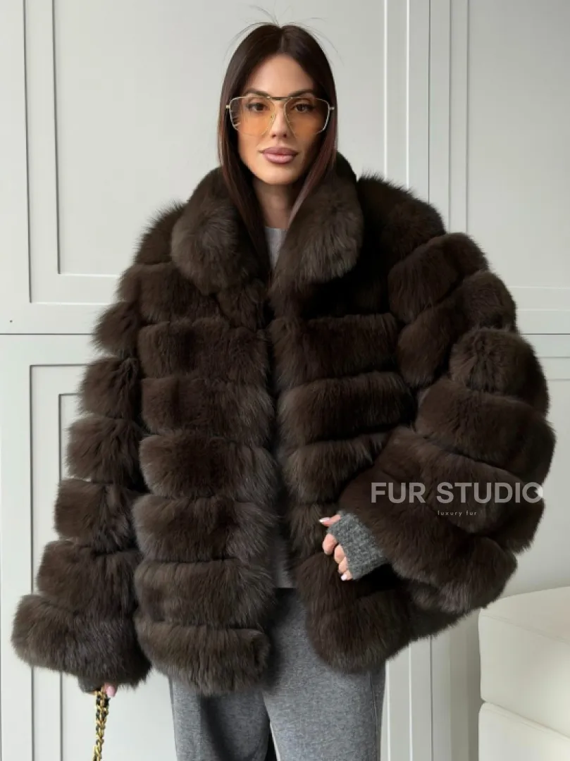 Шуба из натурального песца под соболь