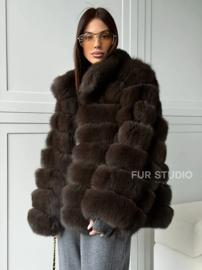 Шуба из натурального песца под соболь