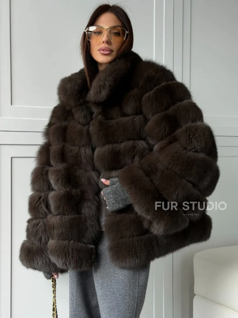 Шуба из натурального песца под соболь