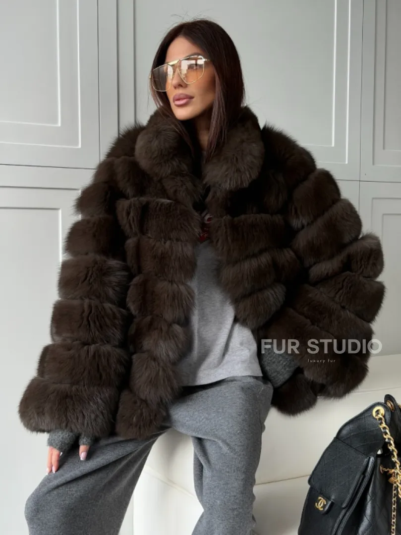 Шуба из натурального песца под соболь