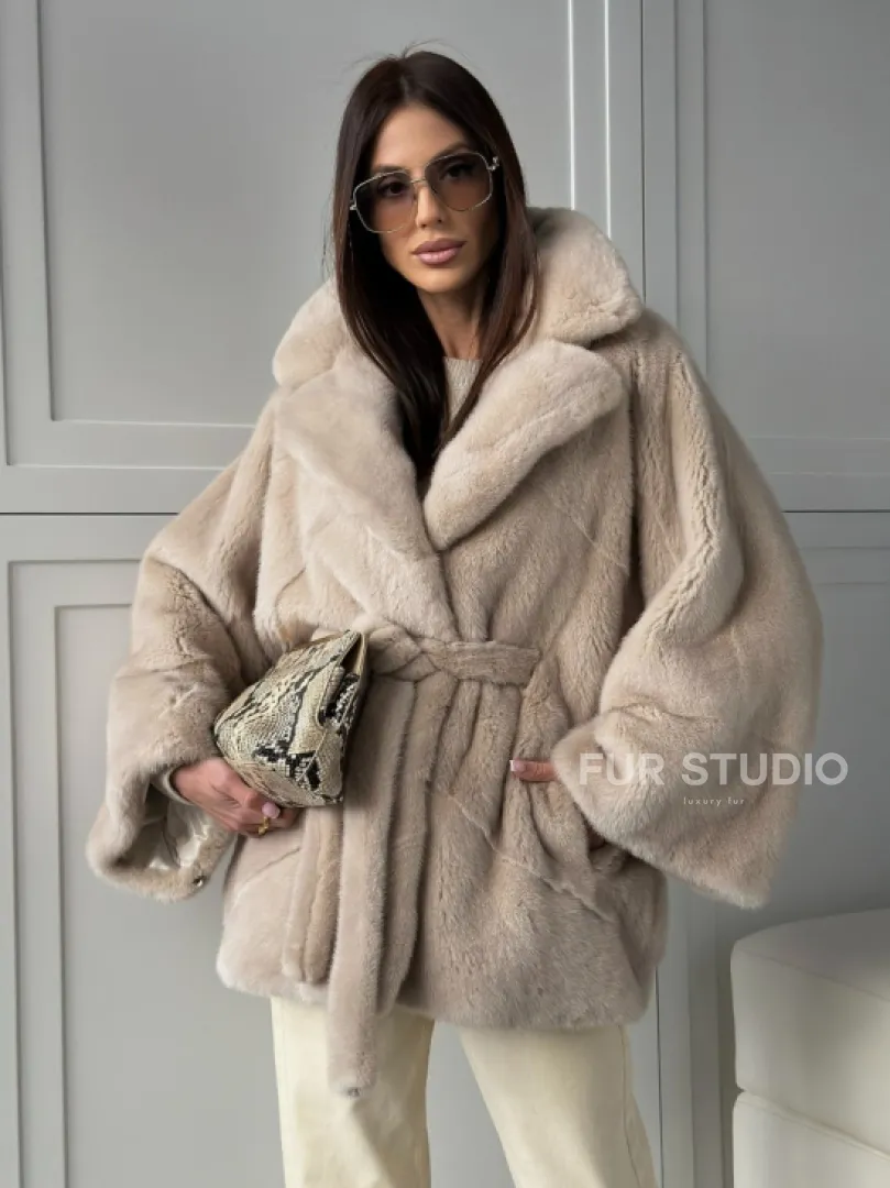 Зимняя норковая шуба фасона «летучая мышь»