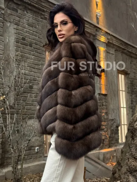 Роскошная шуба из меха соболя стойка воротник - седина 1/2 - фото 2