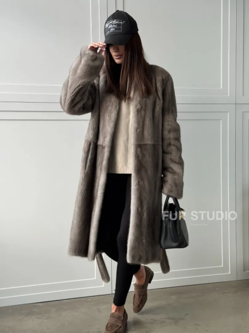 Норковая шуба из скандинавской норки - цвет серый