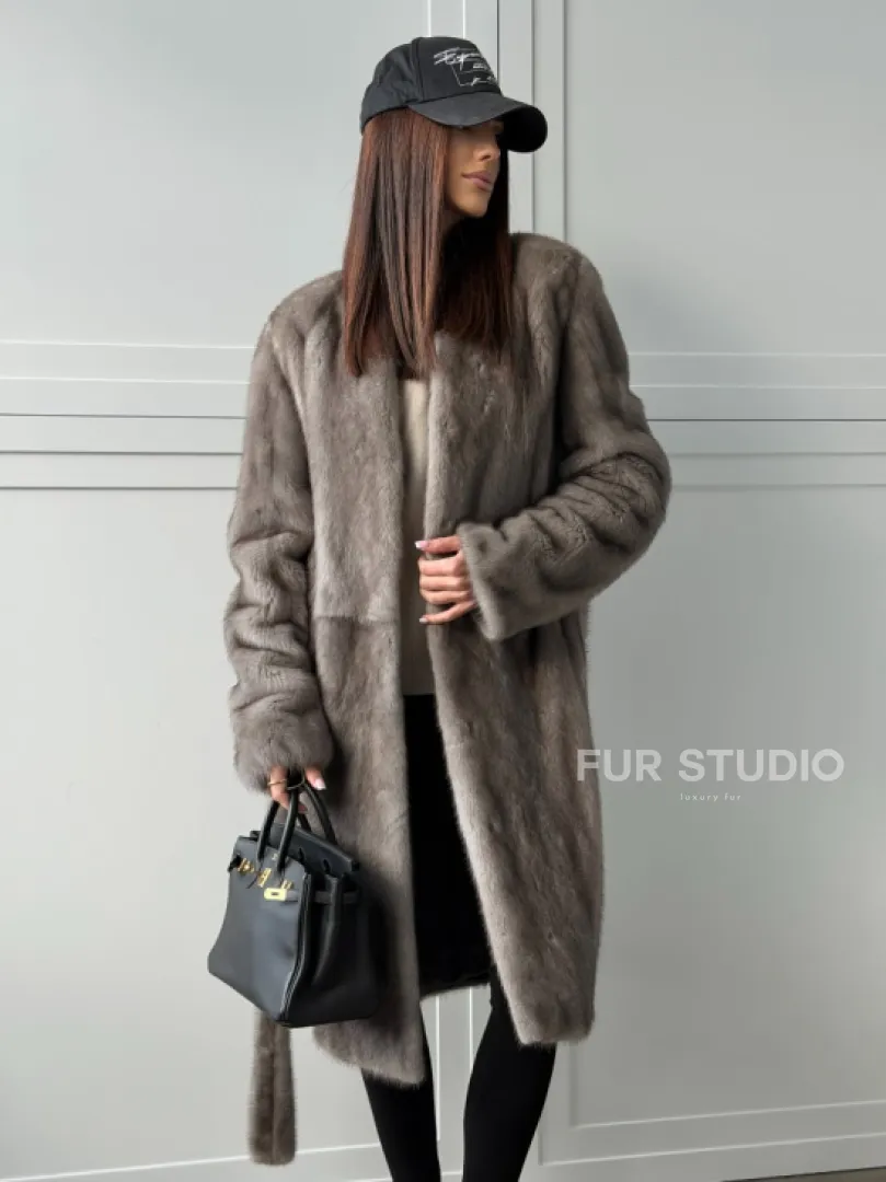 Норковая шуба из скандинавской норки - цвет серый