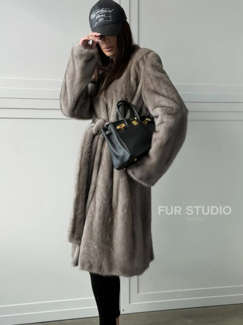 Норковая шуба из скандинавской норки - цвет серый