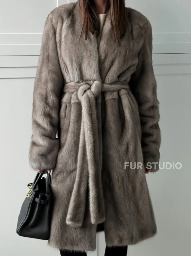 Норковая шуба из скандинавской норки - цвет серый