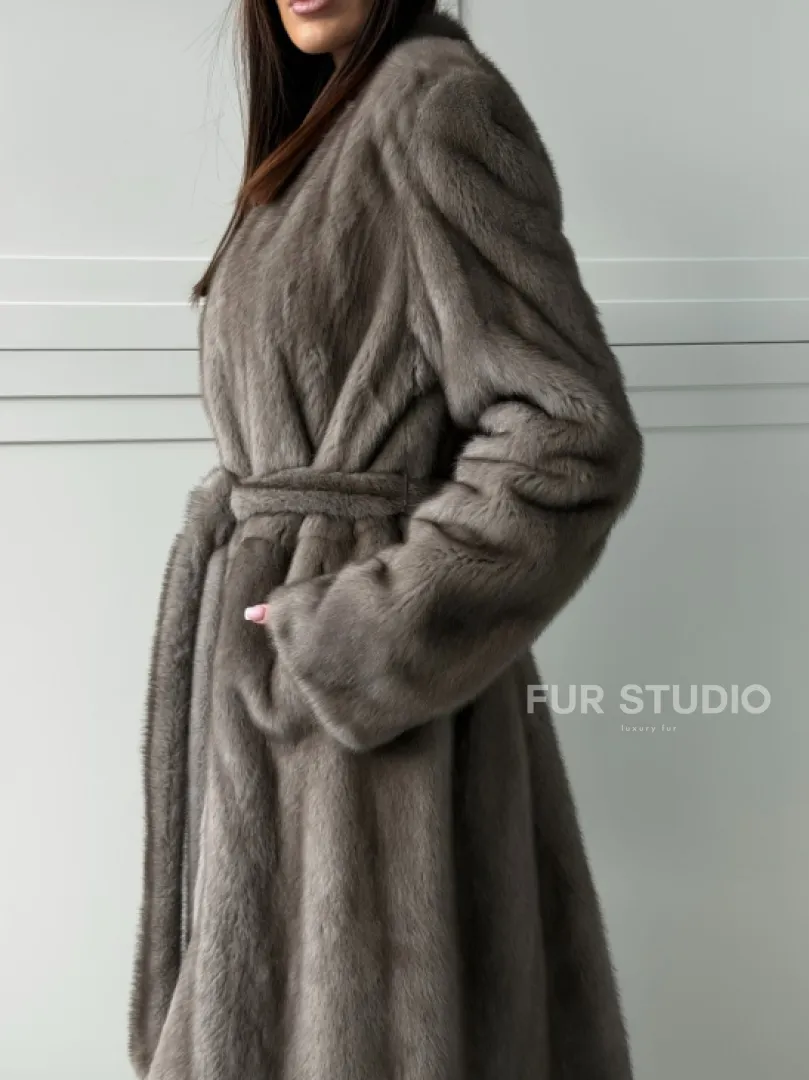 Норковая шуба из скандинавской норки - цвет серый