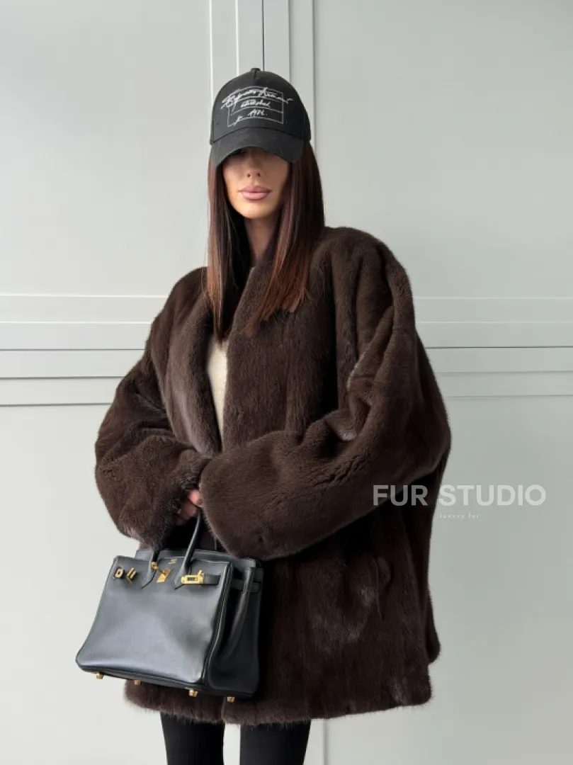 Куртка из норки с V - образным воротом